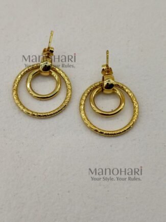 Haya Spiral Hoop Earrings with two twisted gold spiral hoops and one plain loop in an anti-tarnish finish