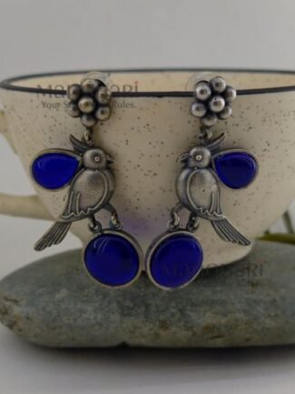 Navya Monalisa Garden 5.5 cm oxidised brass stud earrings with floral and bird motif for women