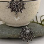 Aarika Pearl Glow 3.5 cm oxidised stud earrings with pearl and stone detailing for women and girls