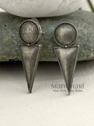 Kiara Rustic Heritage 4 cm oxidised stud earrings with vintage-inspired traditional design for women and girls