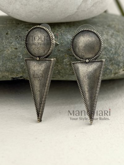 Kiara Rustic Heritage 4 cm oxidised stud earrings with vintage-inspired traditional design for women and girls