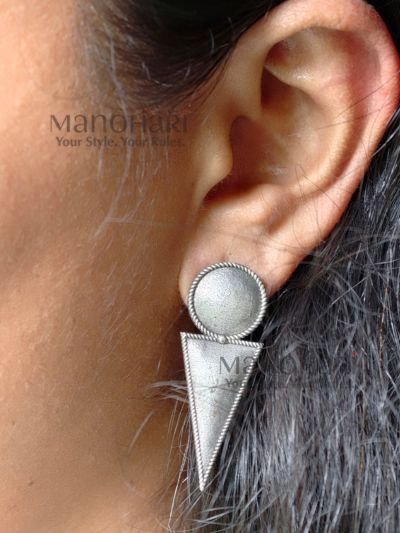 Kiara Rustic Heritage 4 cm oxidised stud earrings with vintage-inspired traditional design for women and girls