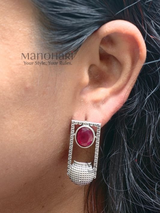 Aurelia Rainbow Heritage brass earrings with colourful detailing, premium oxidised finish and 3.5 cm ethnic-inspired design for women