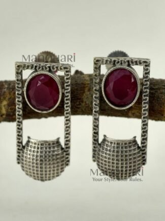 Aurelia Rainbow Heritage brass earrings with colourful detailing, premium oxidised finish and 3.5 cm ethnic-inspired design for women