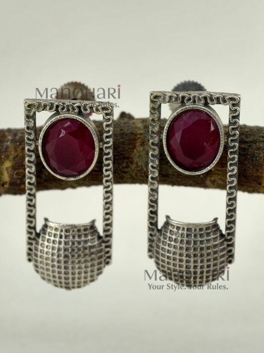 Aurelia Rainbow Heritage brass earrings with colourful detailing, premium oxidised finish and 3.5 cm ethnic-inspired design for women