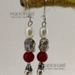 Aira Ruby Pearl Serenity oxidised earrings with red and white pearl-inspired detailing and approximately 5 cm length for women