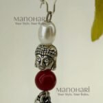 Aira Ruby Pearl Serenity oxidised earrings with red and white pearl-inspired detailing and approximately 5 cm length for women