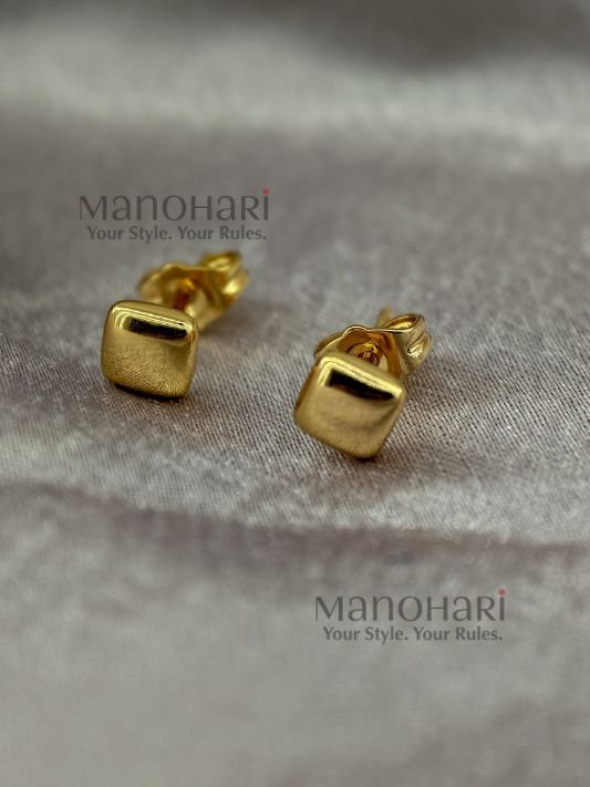 Ziya Luxe Square Gold Stud earrings with 18K plating, minimalist geometric design, and anti-tarnish finish for women