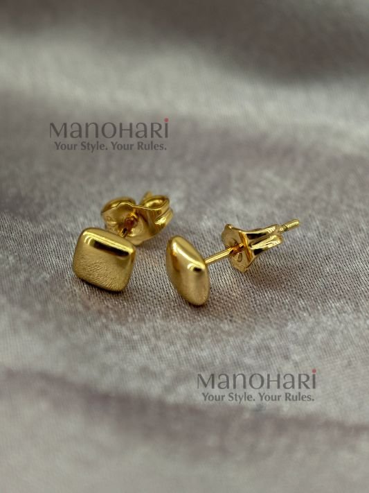 Ziya Luxe Square Gold Stud earrings with 18K plating, minimalist geometric design, and anti-tarnish finish for women