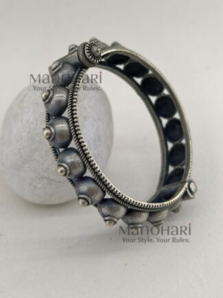 **Vamika Royal Dome Kada crafted from premium German Silver with a luxurious 92.5 sterling silver coating, featuring an elegant antique dome design and a 5.5 cm inner diameter for timeless ethnic sophistication.**