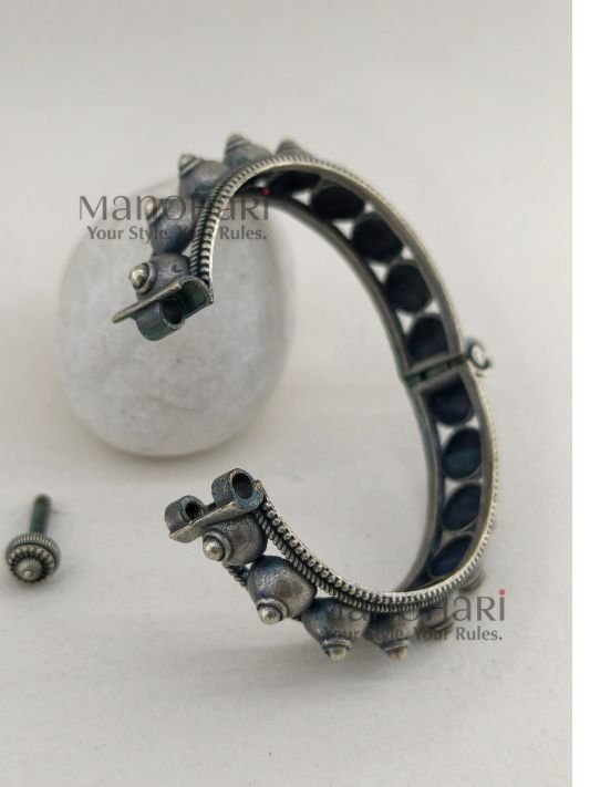 **Vamika Royal Dome Kada crafted from premium German Silver with a luxurious 92.5 sterling silver coating, featuring an elegant antique dome design and a 5.5 cm inner diameter for timeless ethnic sophistication.**