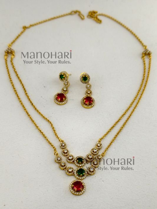 MN-NK-ADN-NIV-01_1 Nivara Radiance AD stone necklace set with gold polish finish and matching earrings for women