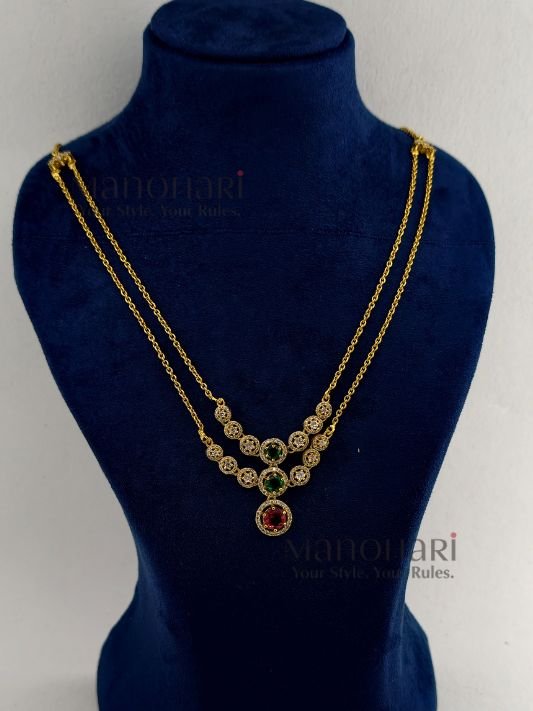 MN-NK-ADN-NIV-01_4 Nivara Radiance AD stone necklace set with gold polish finish and matching earrings for women