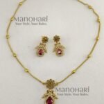Ishira Vintage Crystal AD necklace set with sparkling artificial stones, brass design and matching earrings for women