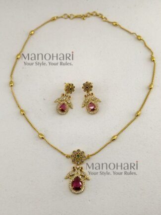 Ishira Vintage Crystal AD necklace set with sparkling artificial stones, brass design and matching earrings for women