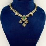 Vanya Emerald Royal Victorian necklace set with emerald green stones, antique gold finish and matching drop earrings for women