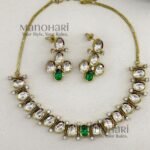 Aaradhya Antique Kundan Elegance brass necklace set with antique gold finish, intricate stone detailing and matching earrings for women