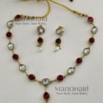 Navya Royal Kundan necklace set with traditional design, Mehendi polish and brass base for women, ideal for weddings and festive occasions