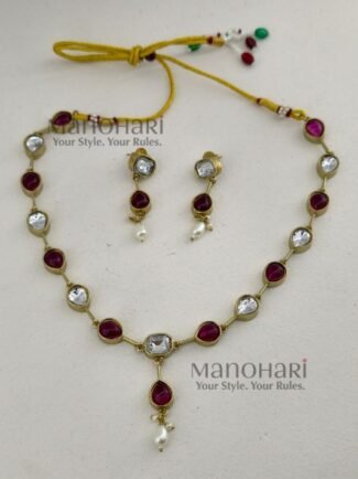 Navya Royal Kundan necklace set with traditional design, Mehendi polish and brass base for women, ideal for weddings and festive occasions