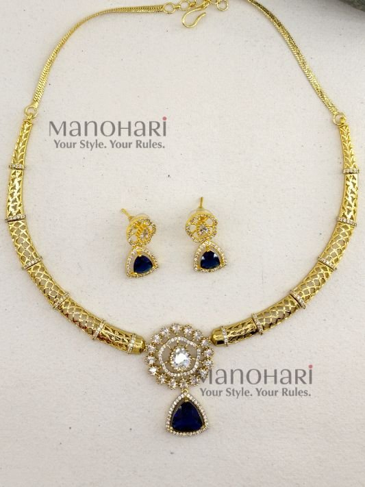 Tia Victorian Diamond Elegance Hasli necklace set in premium brass with rich gold-tone finish for women