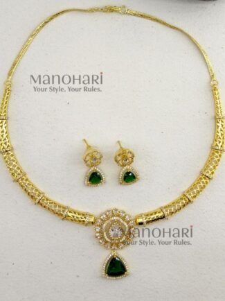 Zia Victorian Diamond Elegance Hasli necklace set in premium brass with rich gold-tone finish for women