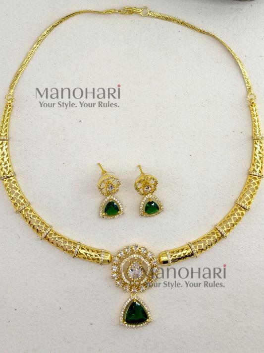 Zia Victorian Diamond Elegance Hasli necklace set in premium brass with rich gold-tone finish for women