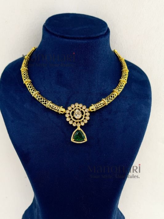 Zia Victorian Diamond Elegance Hasli necklace set in premium brass with rich gold-tone finish for women