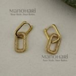 Elara Geometric Gold Luxe drop earrings with artificial stone detailing and stainless steel design
