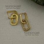 Elara Geometric Gold Luxe drop earrings with artificial stone detailing and stainless steel design