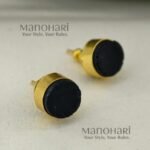 Ishira Earthstone Elegance round stud earrings with natural stone detailing, brass material and gold-plated finish