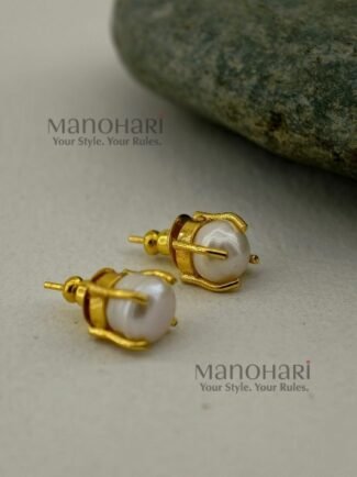 Varnika Freshwater Pearl Radiance Studs featuring elegant freshwater pearls with an approximate 0.5 cm diameter, perfect for delicate everyday and festive jewellery styling.