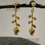 Aadhya Pomegranate Royale Gold Earrings crafted from brass, featuring a distinctive vintage-inspired pomegranate design and elegant 4 cm length.