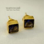 Elara Modern Square Luxe stud earrings with glass stone detailing and brass base
