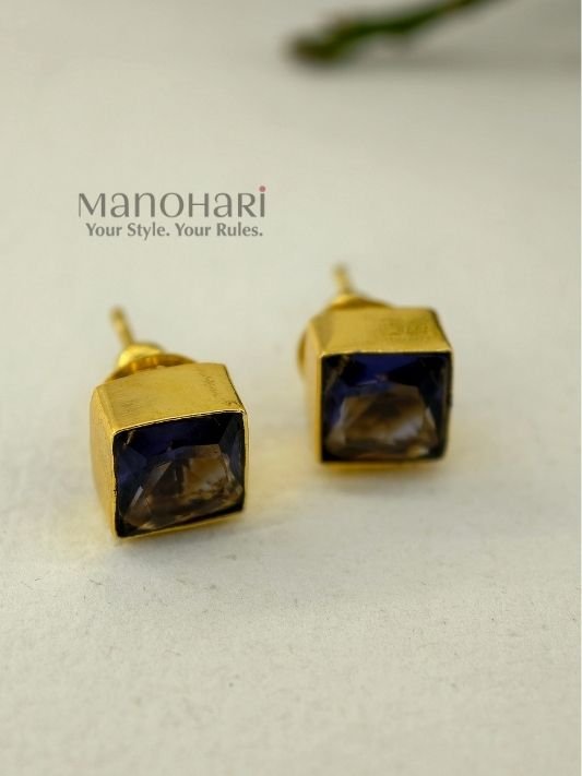 MN-ER-STU-ELA-01_1 Elara Modern Square Luxe stud earrings with glass stone detailing and brass base