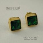 Elara Modern Square Luxe stud earrings with glass stone detailing and brass base