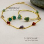 Nena Natural Stone Grace jewellery set with brass short necklace, stud earrings and adjustable bangle