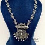Naira Silver Rustic Elegance long haram necklace set with oxidised silver finish and matching 5 cm earrings