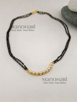 Aarika Floral Pearl Mangalsutra Set with elegant pearl pendant in brass, 21.5 cm length for women
