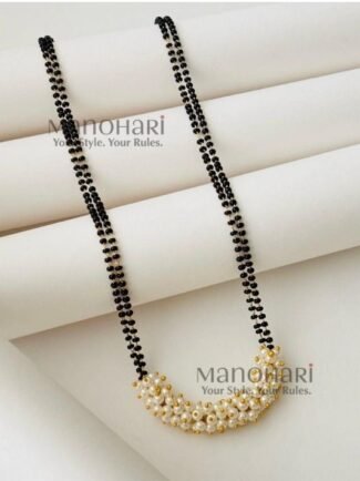 Diya Floral Pearl Mangalsutra with cluster pearl pendant and double-strand black bead chain for women