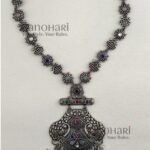 Aadhya Vintage Silver Heritage multicolour oxidised necklace with 23 cm length