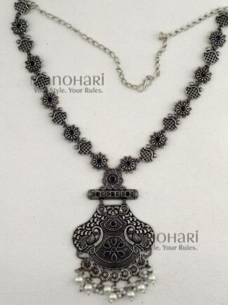 Aadhya Vintage Silver Heritage black oxidised necklace with 23 cm length