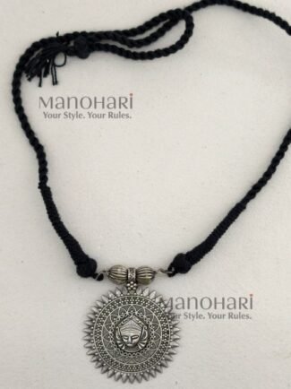Nivara Tribal Silver Bead Heritage oxidised necklace with adjustable fit and 5 cm statement pendant