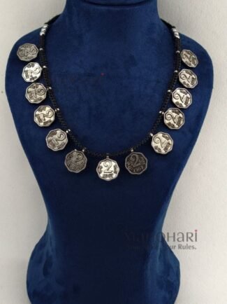 Vanya Banjara Tribal Heritage oxidised statement necklace with adjustable fit and matching earrings