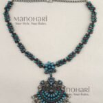 Nivara Vintage Heritage Elegance oxidised necklace with aqua blue accents and 20 cm length