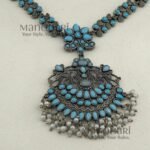 Nivara Vintage Heritage Elegance oxidised necklace with aqua blue accents and 20 cm length