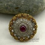 Navya Dual-Tone Heritage adjustable ring with 2 cm traditional design face and dual-tone finish for women