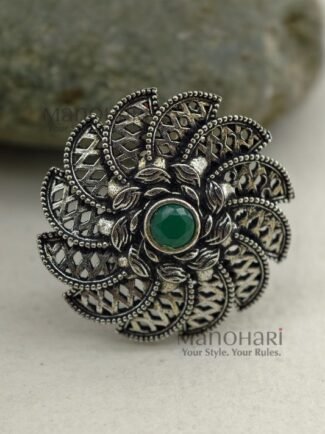Anvika Bloom Artistry adjustable floral ring with 2.5 cm flower design face for women