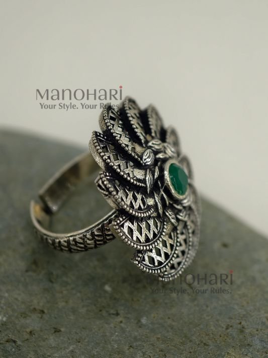 MN-RG-FLR-ANV-02_4 Anvika Bloom Artistry adjustable floral ring with 2.5 cm flower design face for women