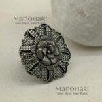 Naira Vintage Floral Charm adjustable ring with 3 cm floral statement face for women