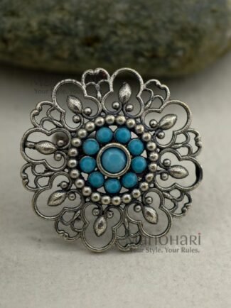 Navya Floral Elegance adjustable flower ring with 3 cm floral face design for women and girls